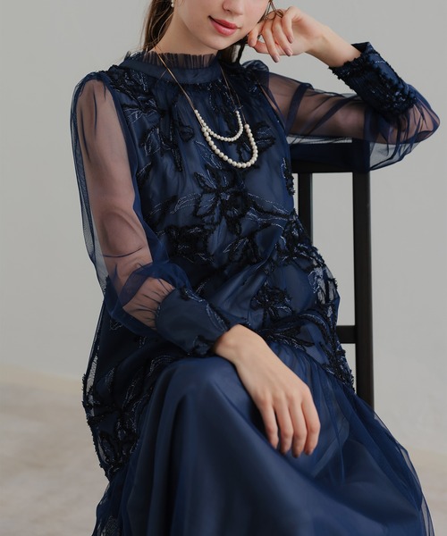 フェザーフラワーチュールドレス 結婚式お呼ばれワンピース