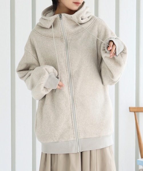 首元まで暖か裏ボア&シャギーハイネックパーカー（パーカー）｜itto