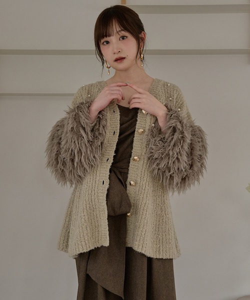 セール】shaggy sleeve peplum knit / シャギースリーブペプラムニット