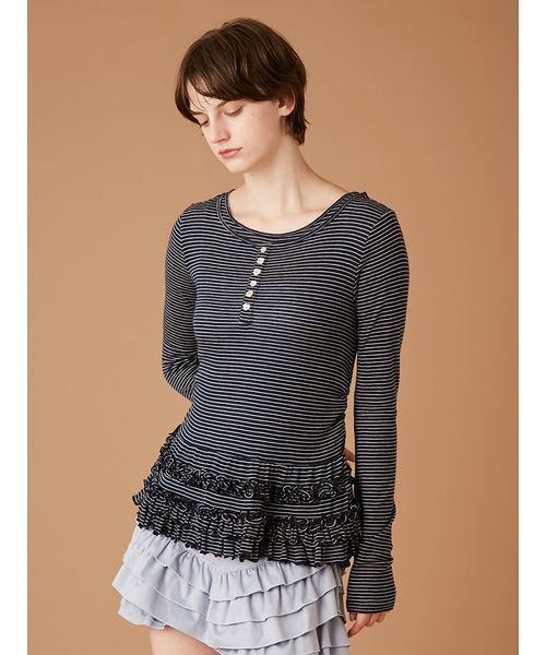 裾フリルジャージートップス（Tシャツ/カットソー）｜FURFUR（ファー