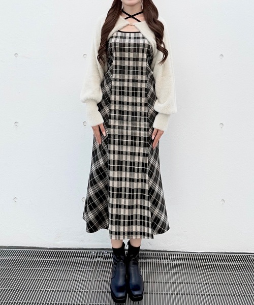 NOMAE（ノーマエ）の「シャギーボレロロングチェックワンピース