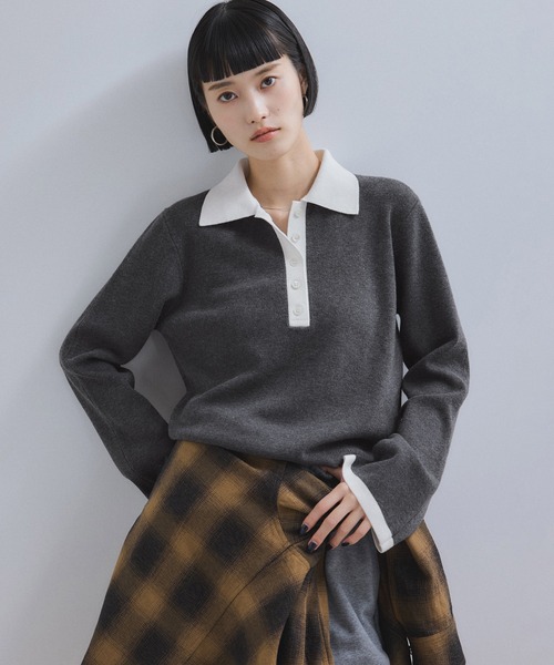 WEB限定】・【サステナブル】バイカラーポロニットプルオーバー