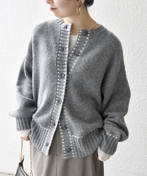 SHIPS any:〈手洗い可能〉ステッチ デザイン ルーズ ニット