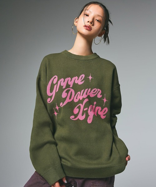 セール】GIRL POWER LOGO JACQUARD KNIT TOP（ニット/セーター）｜X