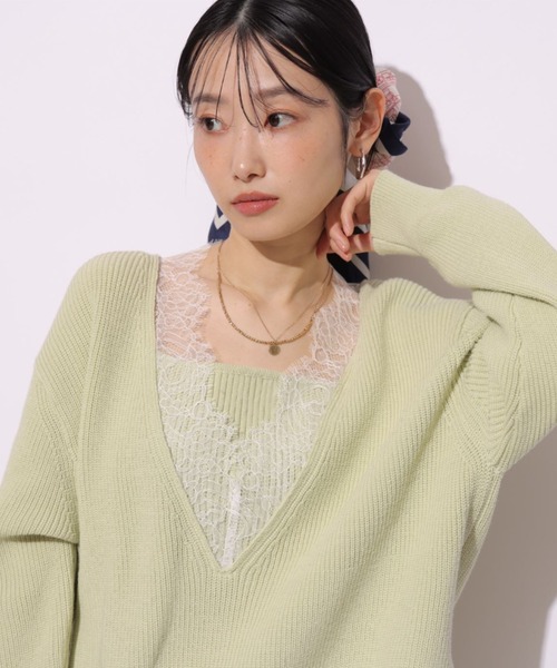 Vネックレースプルオーバー（ニット/セーター）｜Mystrada（マイ