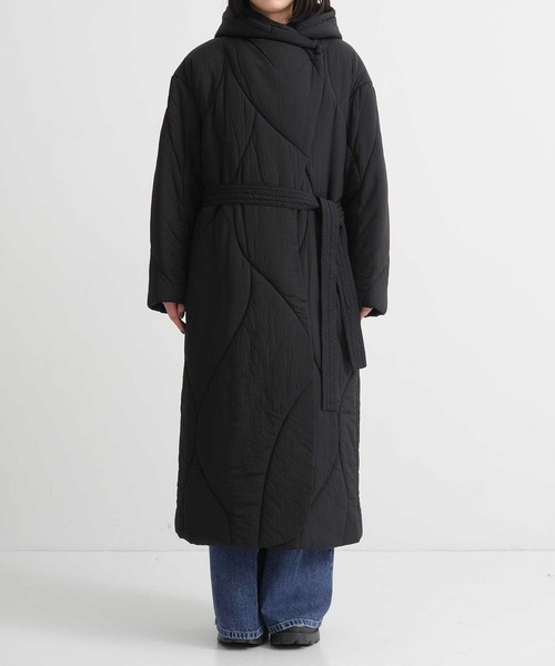 AMERI/アメリ】WAVE STITCH HEAT POLAK LONG COAT/フードロングコート