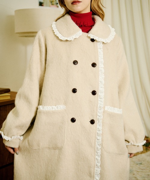 セール】【クティールとレトロ】コットンレースシャギーロングコート