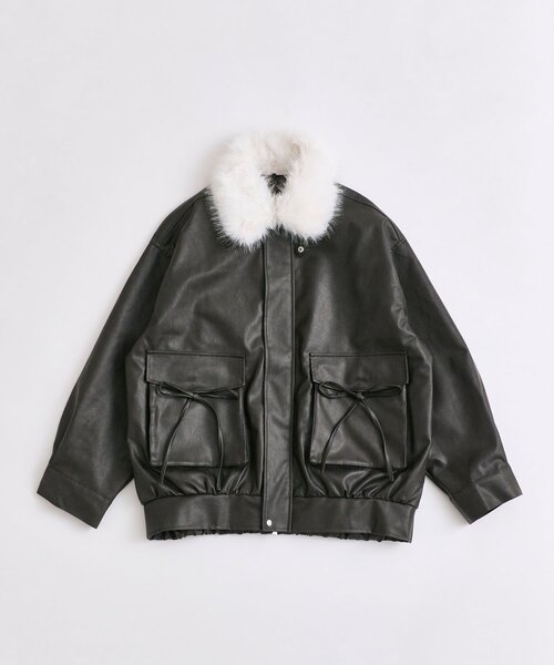 セール】【ファー取り外し可能】ファーティペットエコレザーブルゾン