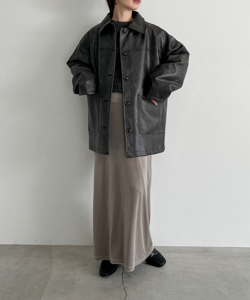 セール】ステンカラーフェイクレザージャケット（ステンカラーコート