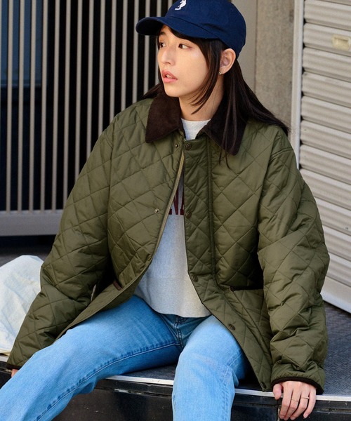 retock's】襟コーデュロイ ビッグシルエット 撥水ナイロンキルティング