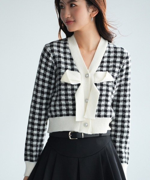 セール】フロントリボンギンガムチェックニットプルオーバー（ニット