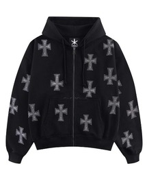 フーディー｜BLACKxPURPLE RHINESTONE CROSS ZIP HOODIE｜Unknown