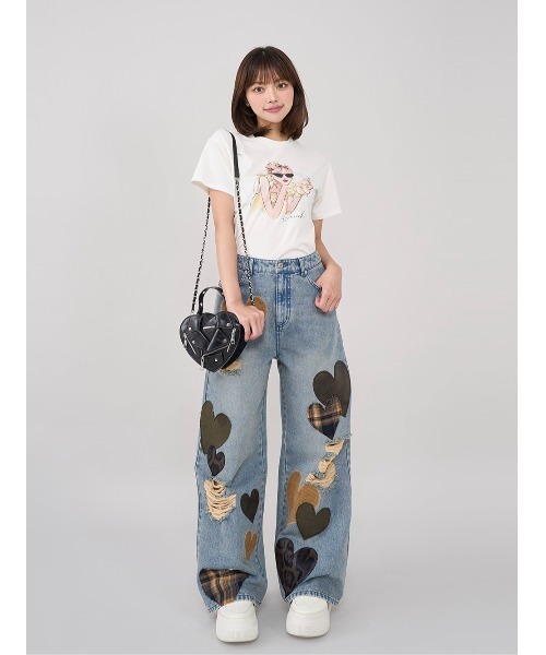 Darich（ダーリッチ）の「ランダムハートパッチワークデニムパンツ
