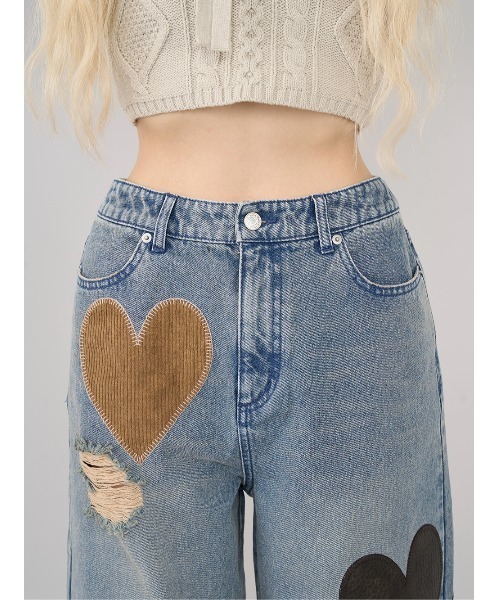 Darich（ダーリッチ）の「ランダムハートパッチワークデニムパンツ