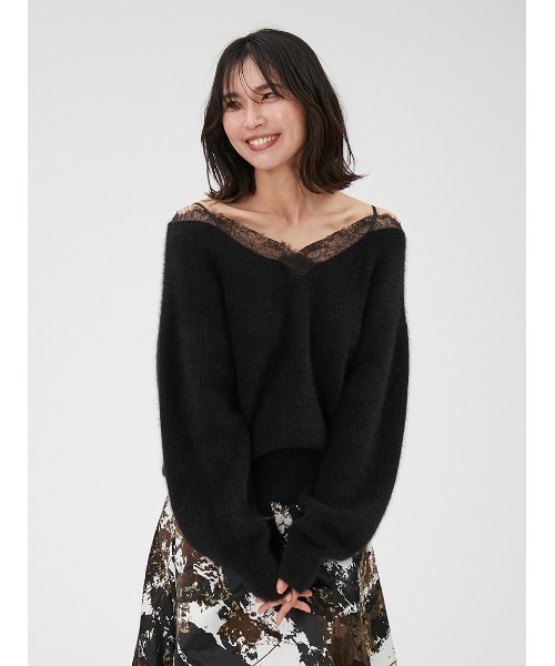 FRAY I.D（フレイアイディー）の「レーストリムラクーンニット（ニット