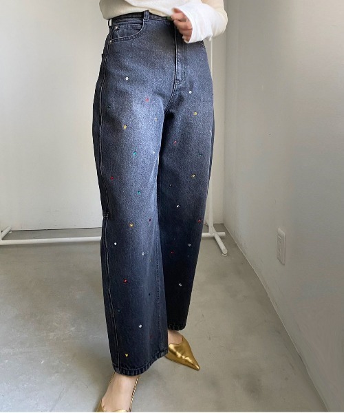 Ameri（アメリ）の「JEWEL BIJOU WIDE DENIM（デニムパンツ）」 - WEAR