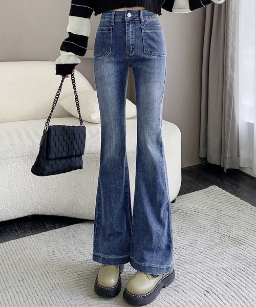 大きいサイズ有/伸縮性有】シュッと美脚！ブーツカット風 きれいめ