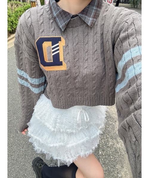 カレッジワッペンショートニットトップス（ニット/セーター）｜Darich