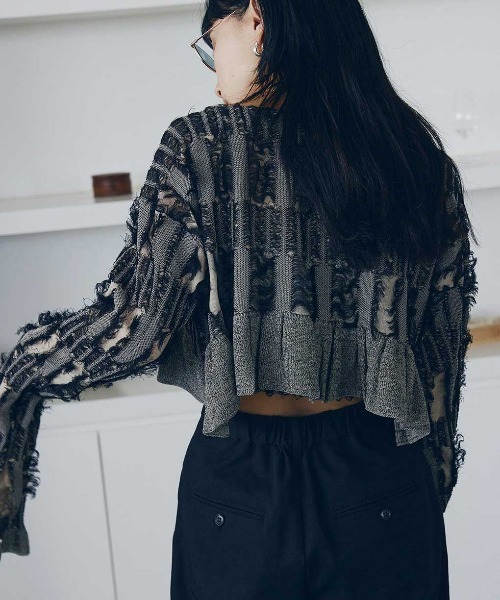 Ameri（アメリ）の「MANY WAY JACQUARD SHORT KNIT TOP（ニット