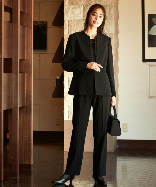 喪服・礼服】洗える防しわ北陸ジャガード使いストレッチパンツスーツ
