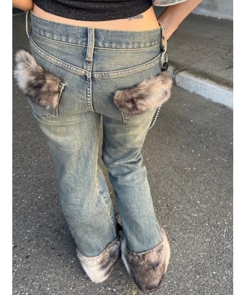 FAUX FUR フレアデニム（デニムパンツ）｜LAGUA GEM（ラグアジェム）の