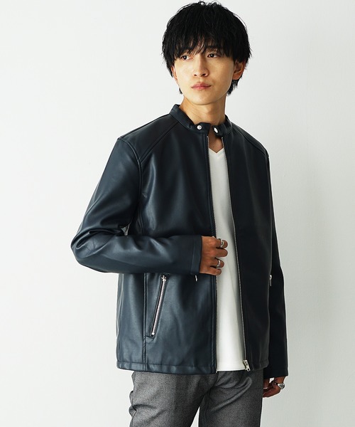 MinoriTY select】PUレザーシングルライダースジャケット メンズ 革