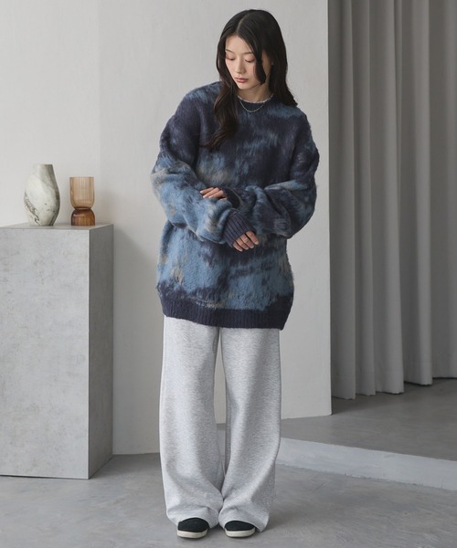 アブストラクトシャギーモヘアライク ルーズクルーネックニット MONO