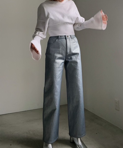 Ameri（アメリ）の「LONG STRAIGHT FOIL DENIM（デニムパンツ）」 - WEAR