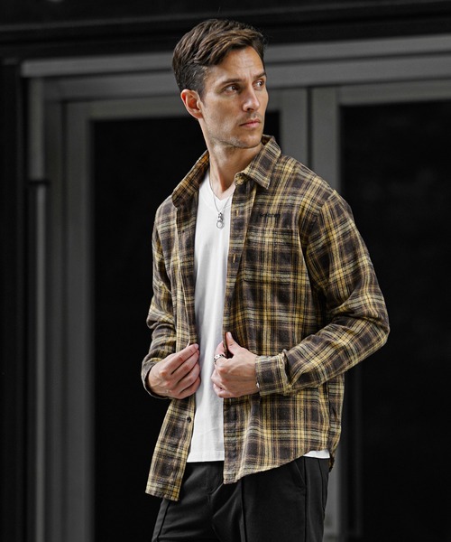 SOMEDIFF】ピグメント加工オンブレチェックネルシャツ メンズ ブロック