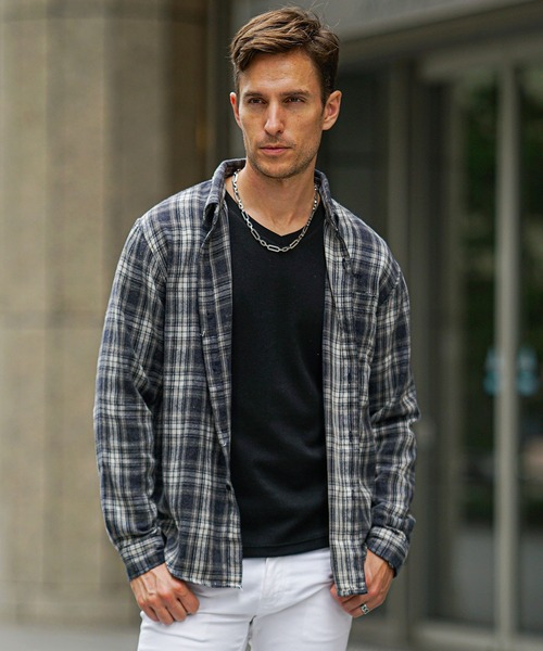 SOMEDIFF】ピグメント加工オンブレチェックネルシャツ メンズ ブロック