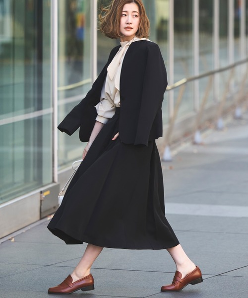 洗える ストレッチ ｜ 楽ちん ベーシックスーツ ノーカラージャケット