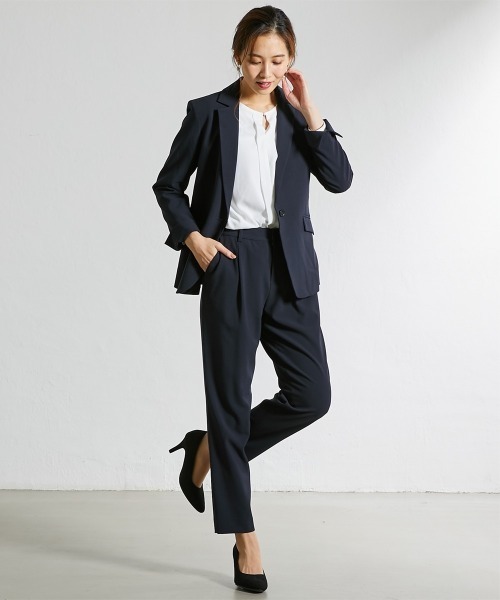 洗える】タテヨコストレッチテーラードパンツスーツ（ジャケット＋9分