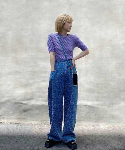 Ameri（アメリ）の「MEDI SCRATCH OVAL WIDE DENIM（デニムパンツ
