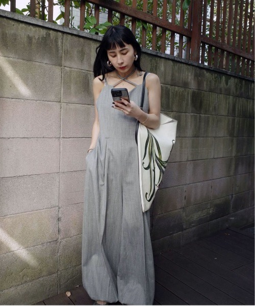 Ameri（アメリ）の「CROSS JACQUARD ROMPERS（サロペット