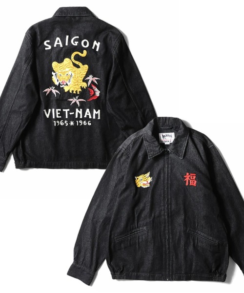 セール】HOUSTON ヒューストン DENIM VIETNAM JACKET 虎 MAP 地図柄