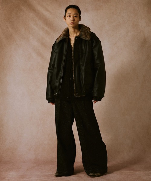 leather/fur faux reversible flight jacket / フェイクレザーファー