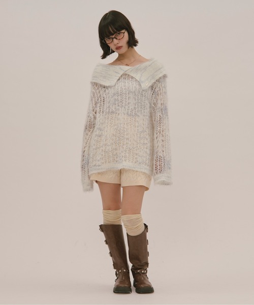 loin nuit（ロワンニュイ）の「sheer collar knit / シアーカラー