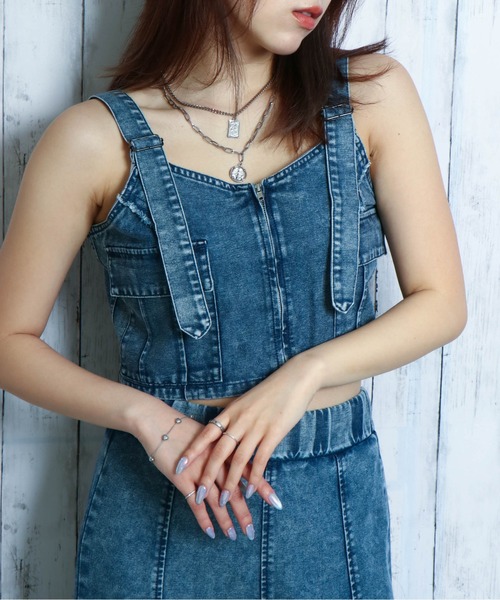 セール】《ポケット×ZIPデザイン》レディース デニムビスチェ