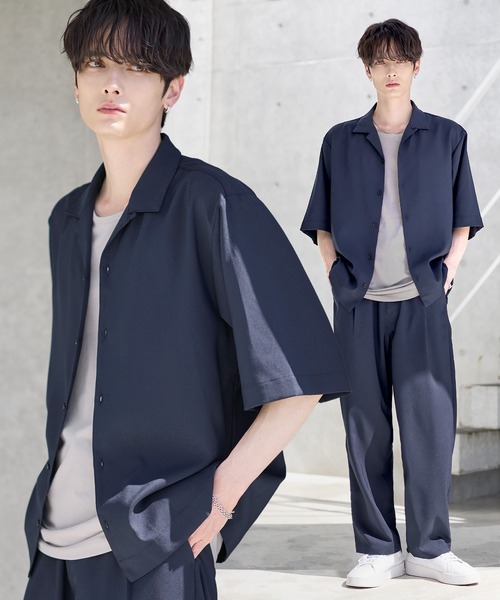 セットアップ 3点セット】防シワ接触冷感リラックスワイドシャツ+天竺