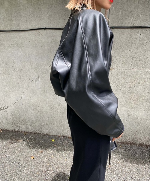 ROUND SHORT SYNTHETIC LEATHER JACKET（その他アウター）｜Ameri