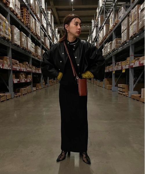 ROUND SHORT SYNTHETIC LEATHER JACKET（その他アウター）｜Ameri