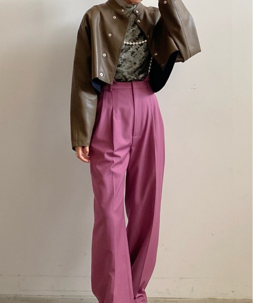 Ameri（アメリ）の「ROUND SHORT SYNTHETIC LEATHER JACKET（その他