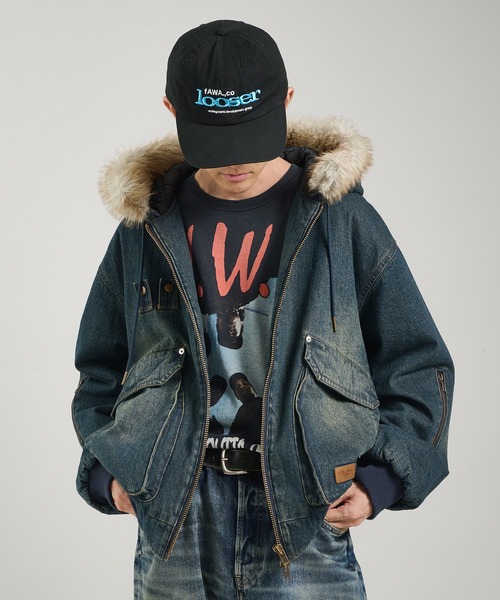 ヴィンテージライクデニムフードファーブルゾン（ブルゾン）｜Perushu