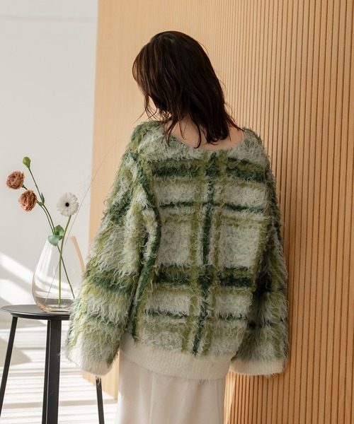mideal（マイディール）の「check shaggy knit pullover / チェック