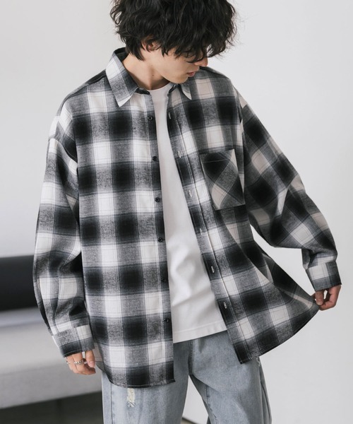 セール】新色追加 オーバーサイズレギュラーカラー長袖ネルシャツ