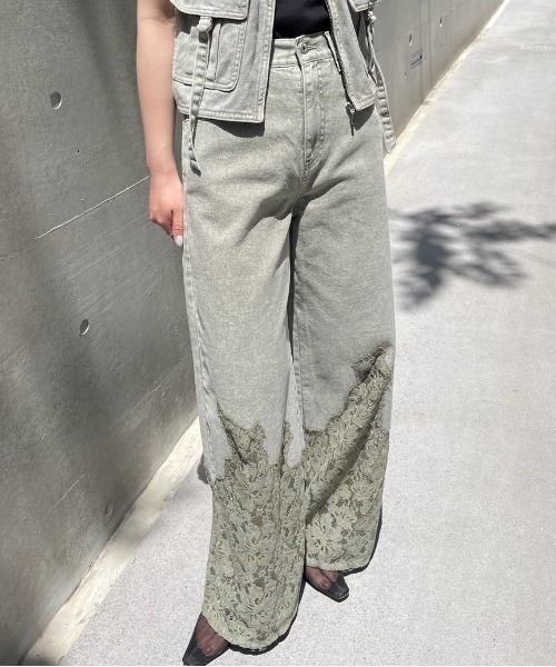 LACE DOCKING FADE DENIM PANTS（デニムパンツ）｜Ameri（アメリ）の