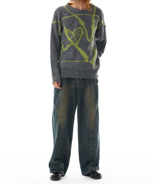 studs denim pant / スタッズ デニムパンツ ワイドストレート（デニム