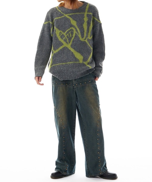 studs denim pant / スタッズ デニムパンツ ワイドストレート（デニム