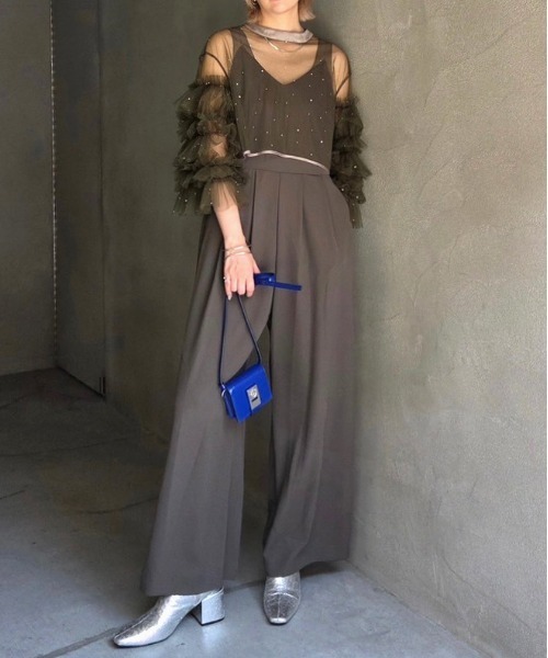 2WAY BIJOU RUFFLE TOP SET ROMPERS（パンツドレス）｜Ameri（アメリ