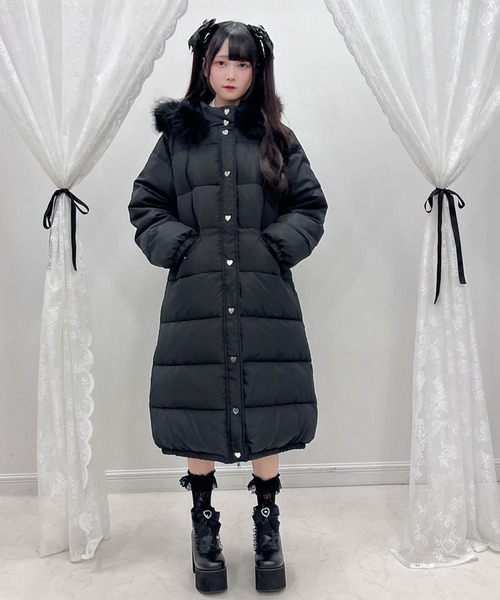 ファー付きハートスタッズロングダウンコート（ダウンジャケット
